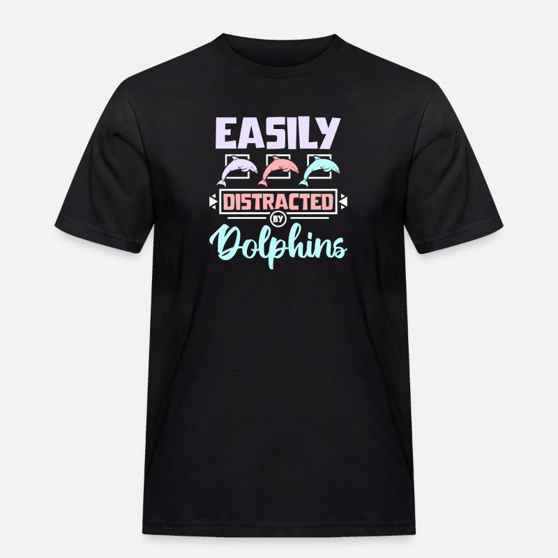 Easily distracted by dolphins - Männer Workwear T-Shirt - Schwarz