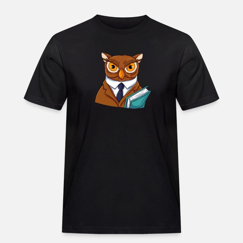 Eule Vogel Uhu - Männer Workwear T-Shirt - Schwarz