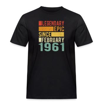 Birthday February 1961 Legendary epic - Men's Workwear T-Shirt - black - Front - AI Model Male 178 light (178cm)