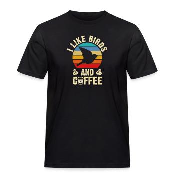 Ich mag Birds & Coffee Funny Vintage Birds Thema - Männer Workwear T-Shirt - Schwarz - Vorne - AI Model Male 178 light (178cm)
