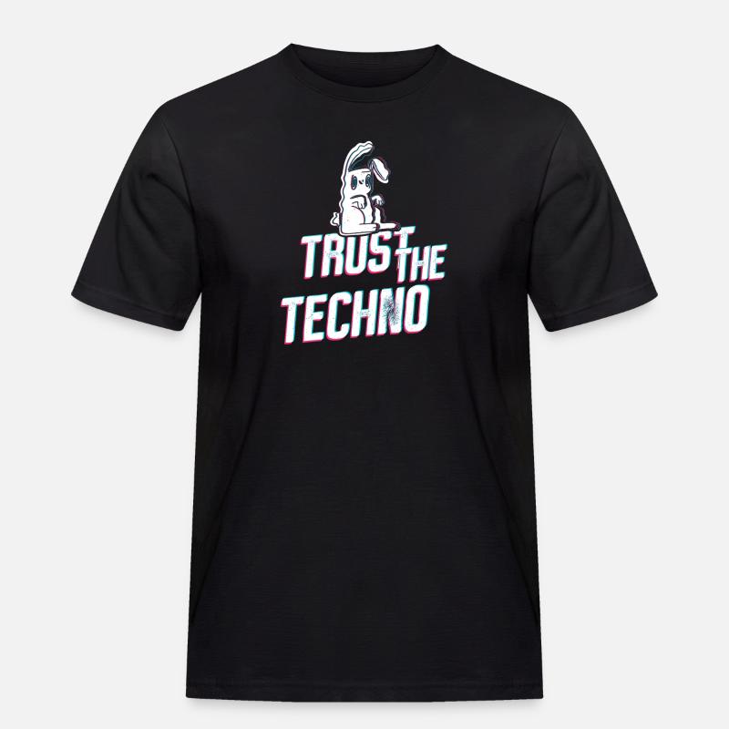 Trust the Techno Bunny - Männer Workwear T-Shirt - Schwarz