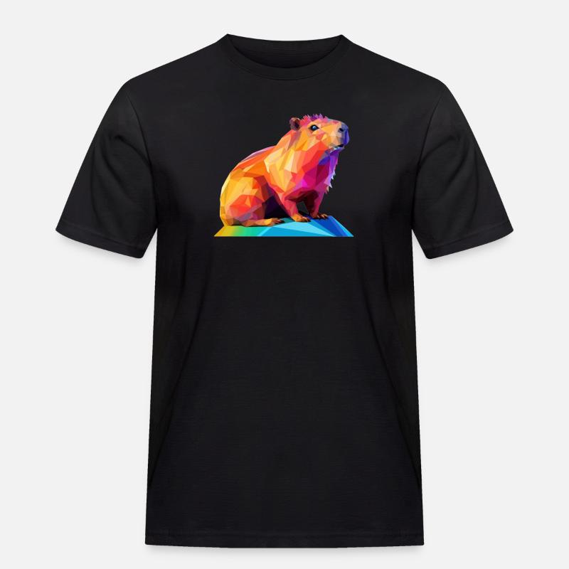 Capybara Low Polygon Design - Männer Workwear T-Shirt - Schwarz