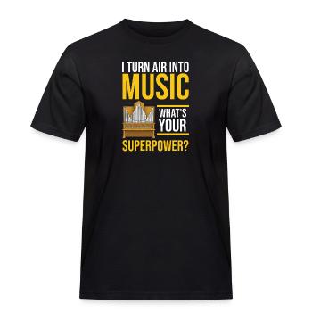 Organist: Organist, Kyrkoorganist, Orgel - Arbets-T-shirt herr - svart - Fram - AI Model Male 178 light (178cm)