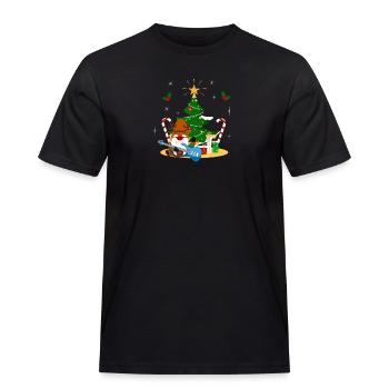 Bass Guitar Player Gnome Funny Christmas Tree - Men's Workwear T-Shirt - black - Front - AI Model Male 178 light (178cm)