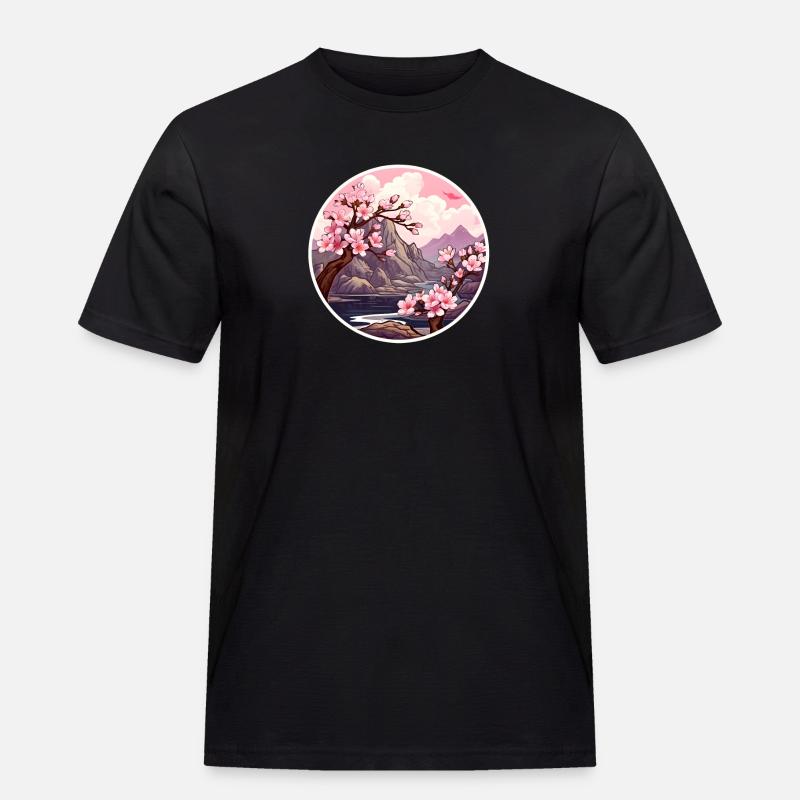 Kirschblütenbaum - Männer Workwear T-Shirt - Schwarz