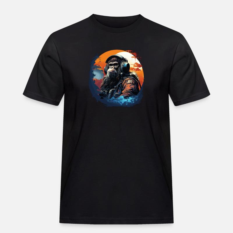Cooler Affe mit Kopfhörer - Ape, Monkey Graphics - Männer Workwear T-Shirt - Schwarz