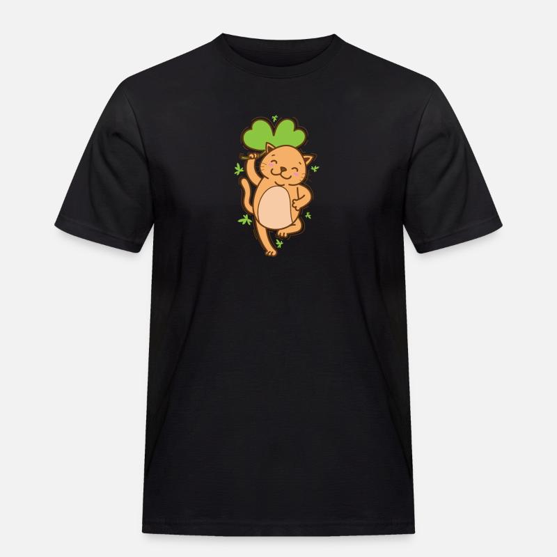 Chat avec trèfle Saint-Patrick - T-shirt Workwear homme - noir