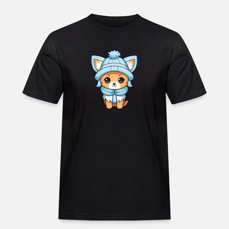 Fuchs Winter Comic - Männer Workwear T-Shirt - Schwarz