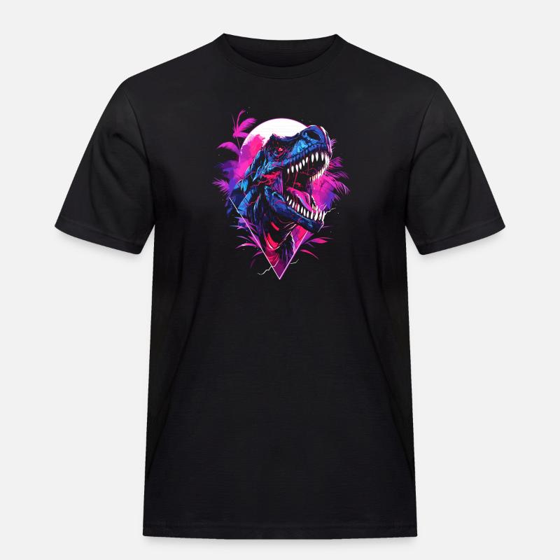 Synthwave T Rex - Männer Workwear T-Shirt - Schwarz