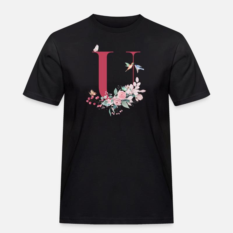 Buchstabe u floral - Geschenkidee - Männer Workwear T-Shirt - Schwarz