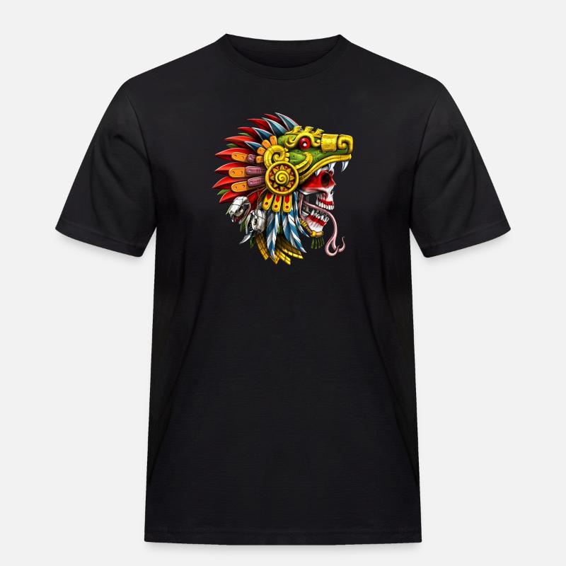 Aztekischer Schlangenschädel-Krieger - Männer Workwear T-Shirt - Schwarz