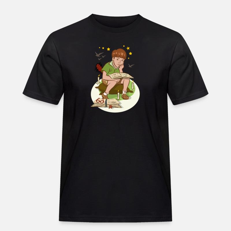 Junge mit Buch - Männer Workwear T-Shirt - Schwarz