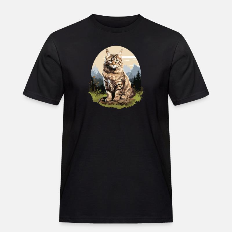 Cat Katzen American Bobtail - Männer Workwear T-Shirt - Schwarz