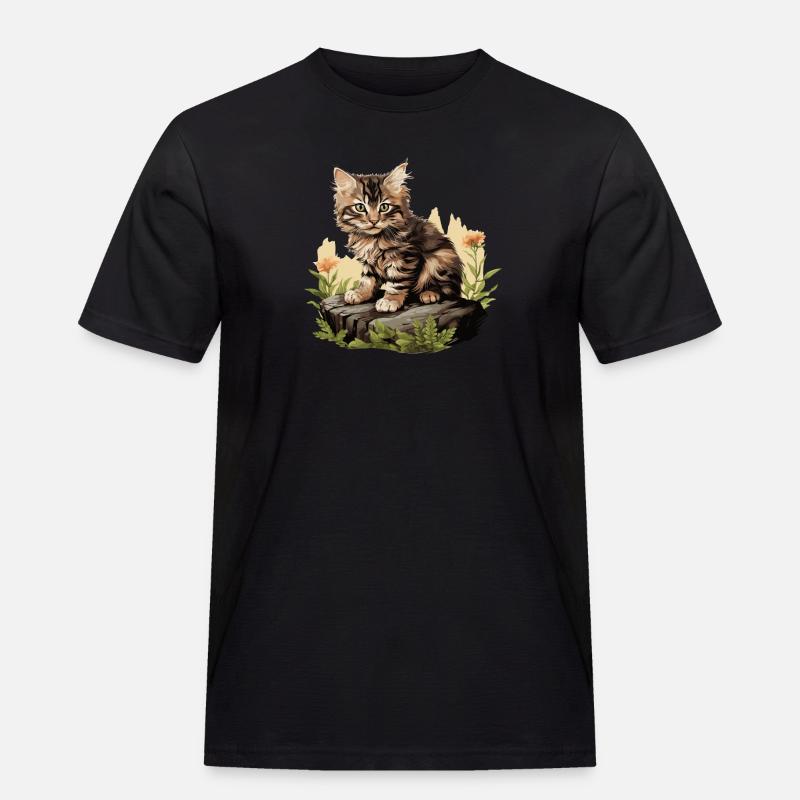 Cat Katzen American Bobtail - Männer Workwear T-Shirt - Schwarz