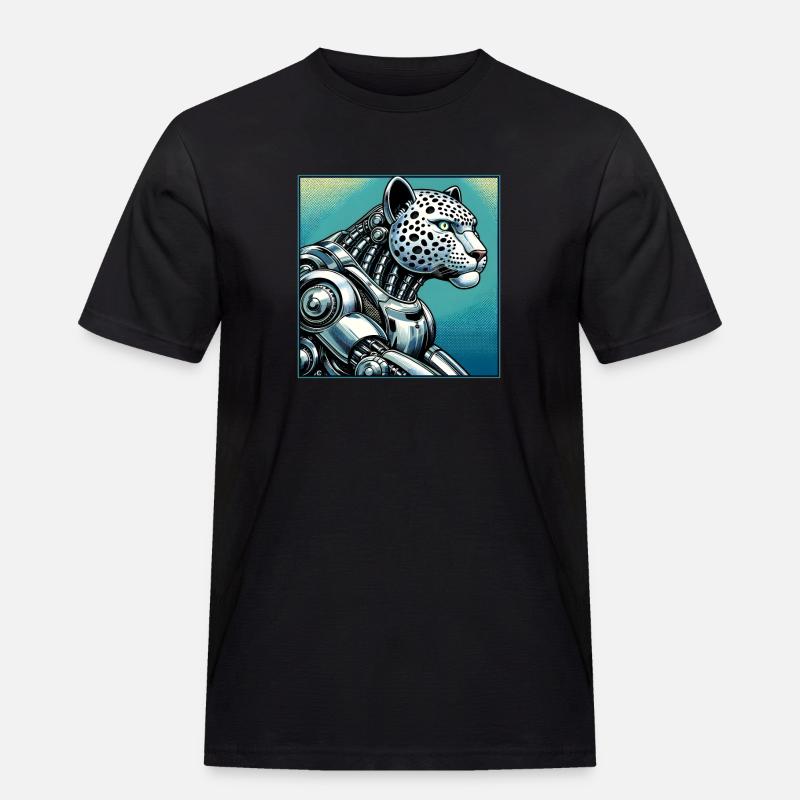 Leopard Roboter - Männer Workwear T-Shirt - Schwarz