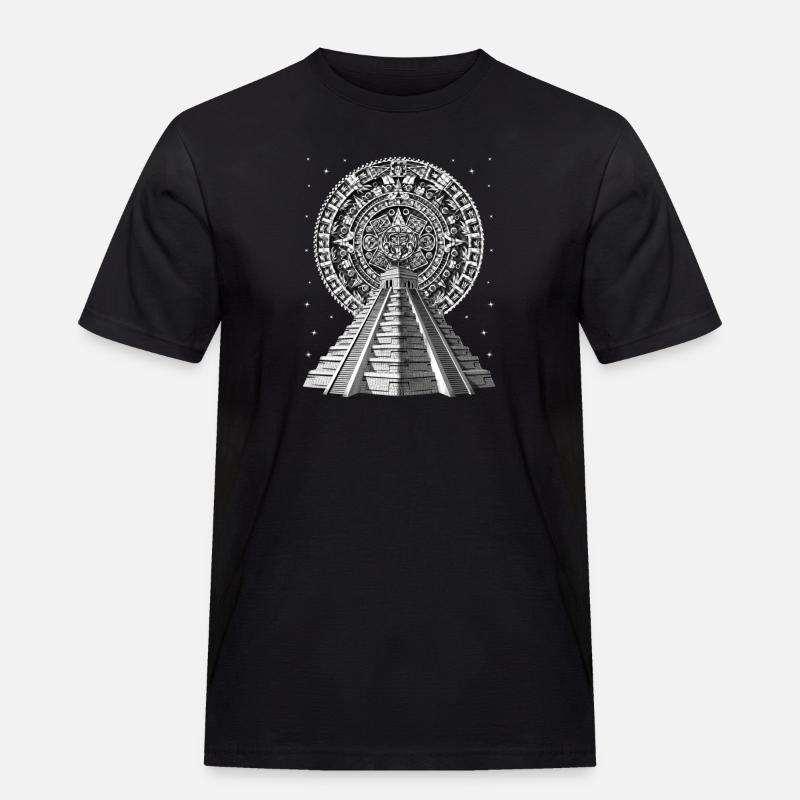 Aztekischer Pyramidenkalender - Männer Workwear T-Shirt - Schwarz