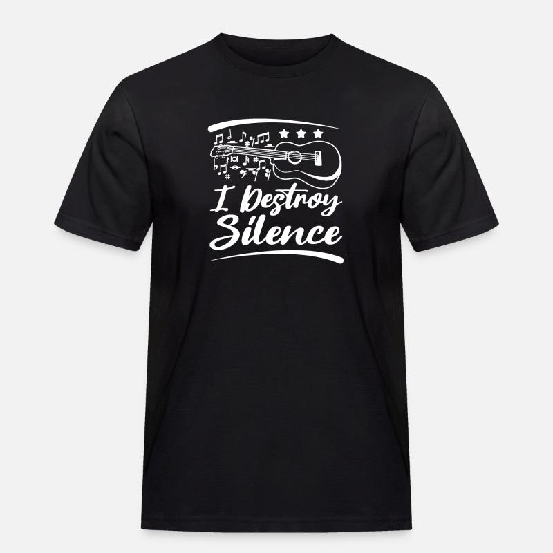 I destroy silence playing ukulele - Männer Workwear T-Shirt - Schwarz