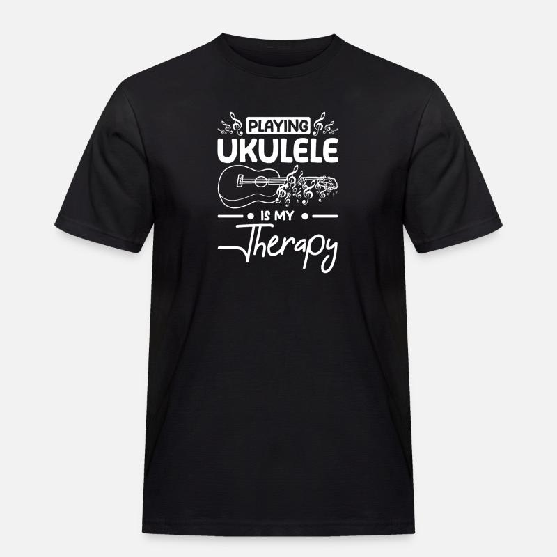 Playing ukulele is my therapy - Männer Workwear T-Shirt - Schwarz