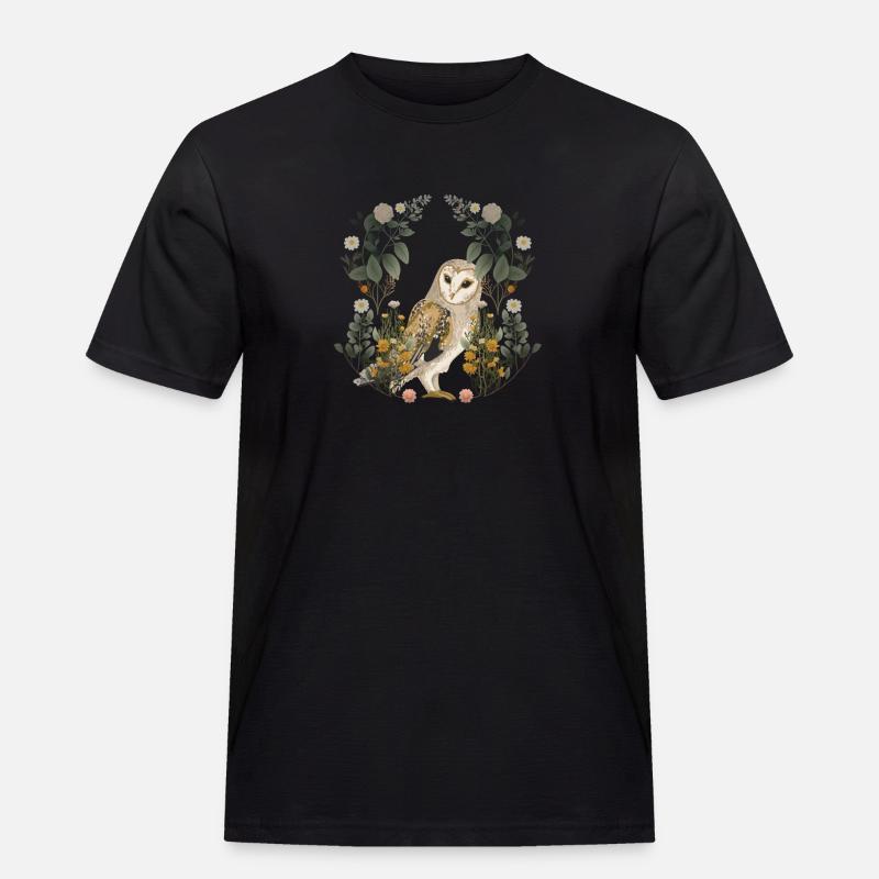 Eulen Eule Blumen Frühling - Männer Workwear T-Shirt - Schwarz