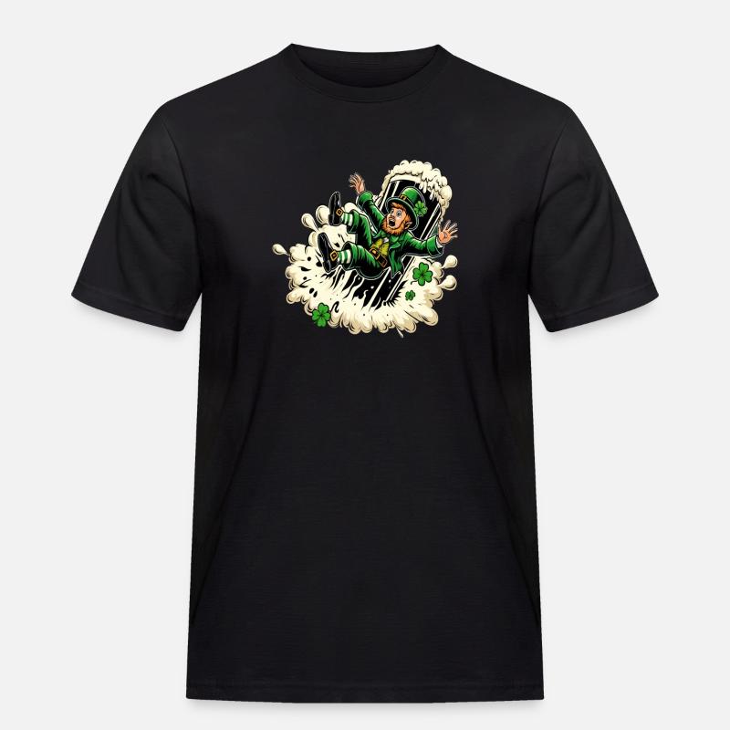 Fallender Leprechaun (Irischer Kobold) - Männer Workwear T-Shirt - Schwarz