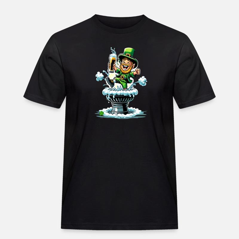 Springender Leprechaun (Irischer Kobold) - Männer Workwear T-Shirt - Schwarz