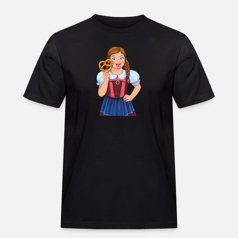 MÄDCHEN DIRNDL BREZEL - Männer Workwear T-Shirt - Schwarz