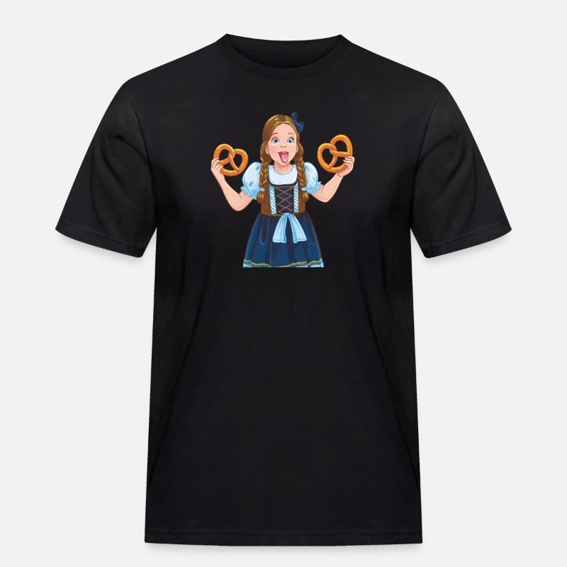 MÄDCHEN DIRNDL BREZEL - Männer Workwear T-Shirt - Schwarz