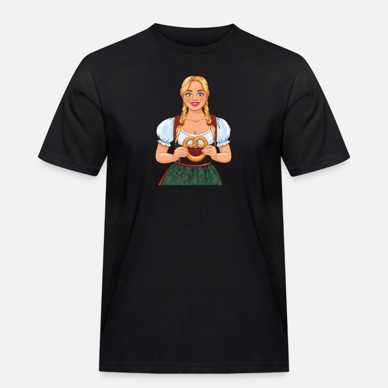 FRAU DIRNDL BREZEL - Männer Workwear T-Shirt - Schwarz