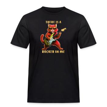 KATZE GITARRE THERE IS A ROCKER IN ME - Männer Workwear T-Shirt - Schwarz - Vorne - AI Model Male 178 light (178cm)