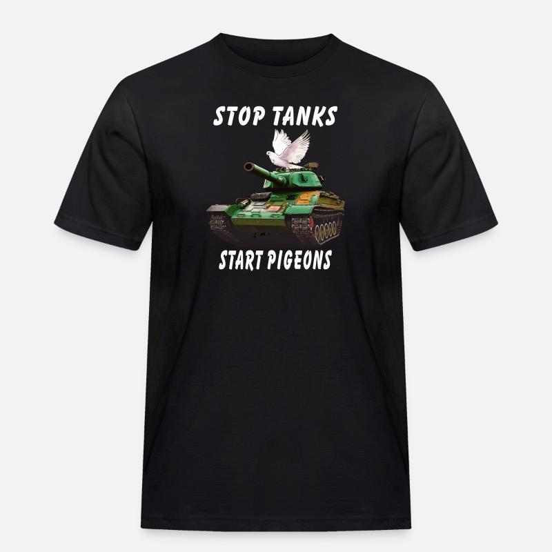 STOP TANKS START PIGEONS - Männer Workwear T-Shirt - Schwarz