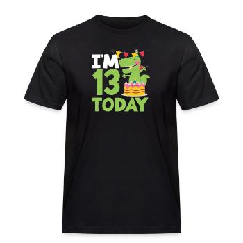 Ich Bin 13 Heute Geburtstag Dinosaurier - Männer Workwear T-Shirt - Schwarz - Vorne - AI Model Male 178 light (178cm)