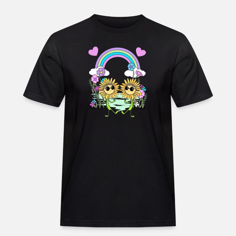 Regenbogen Hippie Sonnenblumen Kinder - Männer Workwear T-Shirt - Schwarz
