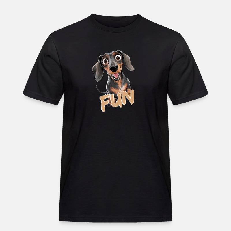 Fröhlicher Dackel mit Text Fun - Männer Workwear T-Shirt - Schwarz