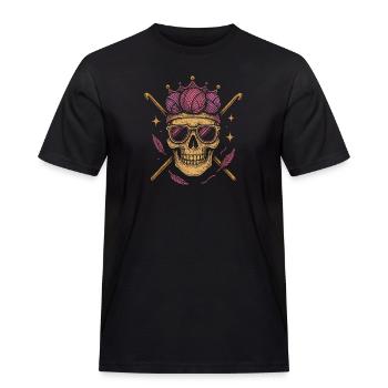 Knitting skull with crown and sunglasses - Men's Workwear T-Shirt - black - Front - AI Model Male 178 light (178cm)