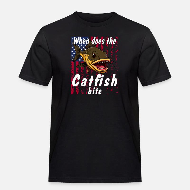 When does the catfish bite - Männer Workwear T-Shirt - Schwarz