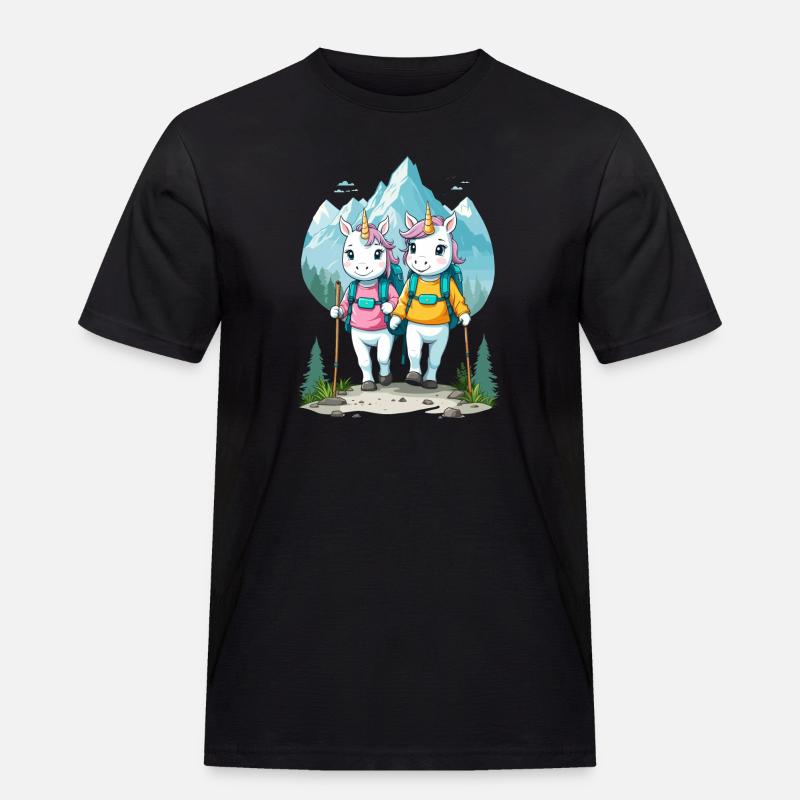 Wanderer Einhörner - Männer Workwear T-Shirt - Schwarz