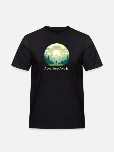 Adventure Awaits - Männer Workwear T-Shirt - Schwarz