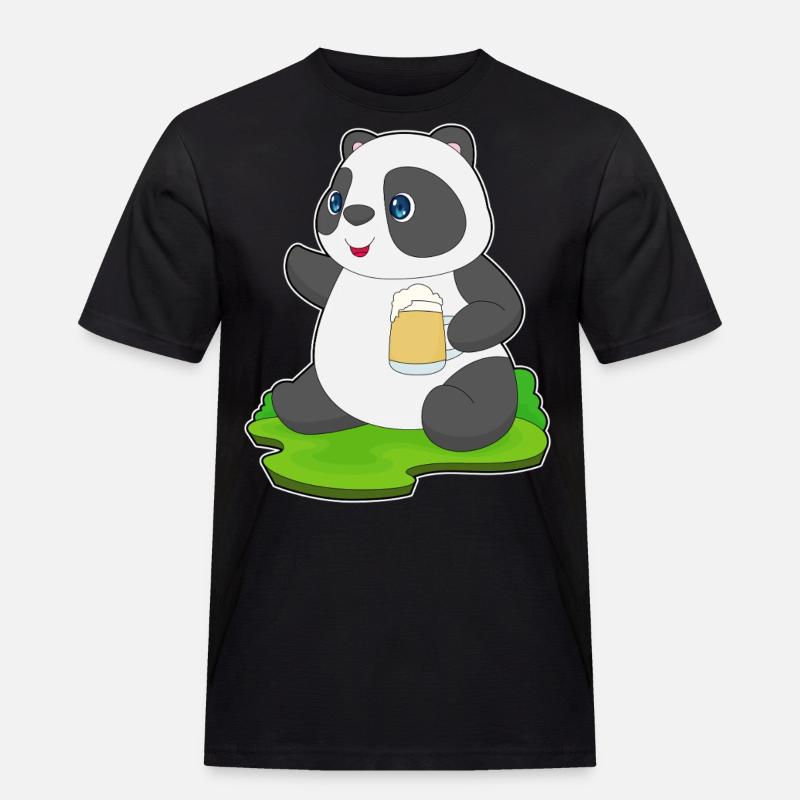 Panda Bier - Männer Workwear T-Shirt - Schwarz