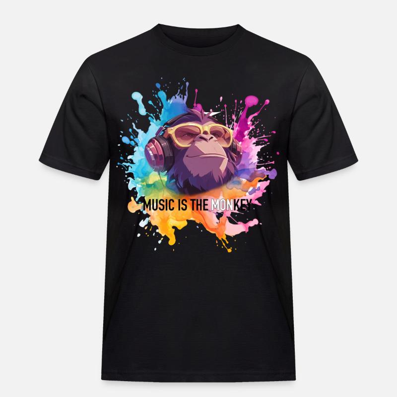 Musik ist der Monkey Wortwitz - Männer Workwear T-Shirt - Schwarz