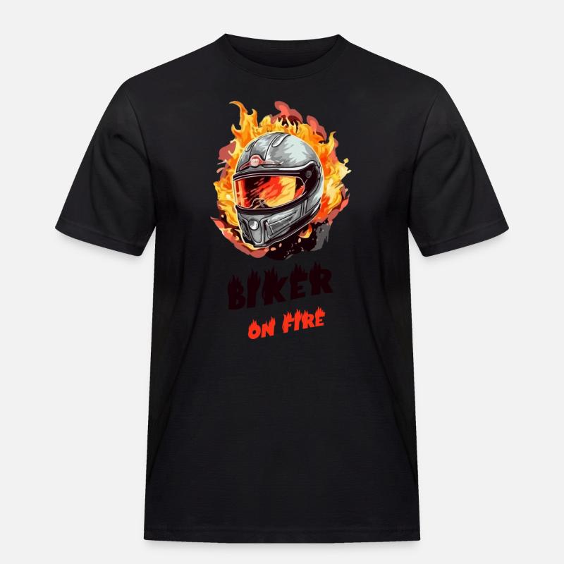 Biker on fire - Männer Workwear T-Shirt - Schwarz