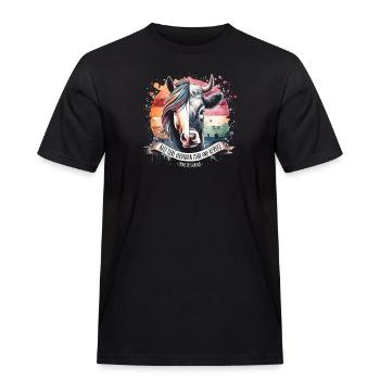 Tierliebe Motiv: Farbenfroher Pferd & Kuh Mix - Männer Workwear T-Shirt - Schwarz - Vorne - AI Model Male 178 light (178cm)