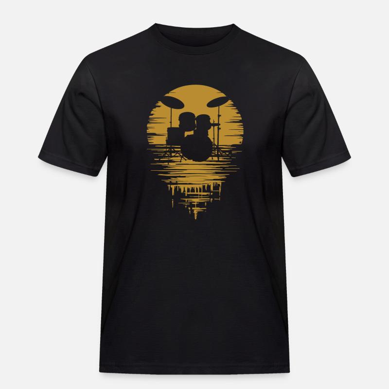 Drumset Silhouette Drums with Reflection - Men's Workwear T-Shirt - black