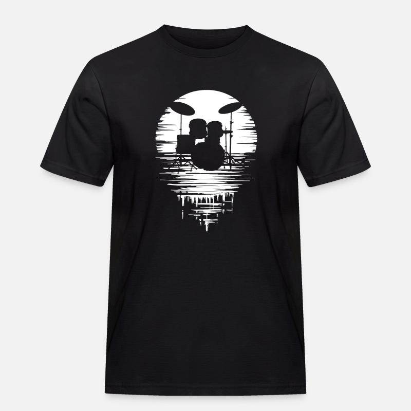 Drumset Silhouette Schlagzeug mit Spiegelung - Männer Workwear T-Shirt - Schwarz