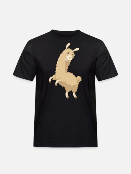 Springendes Comic Alpaka - Männer Workwear T-Shirt - Schwarz