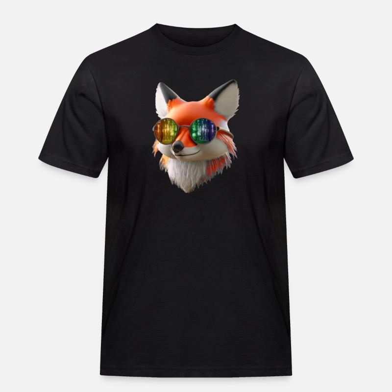 Fuchs Kopf mit Sonnenbrille - Männer Workwear T-Shirt - Schwarz
