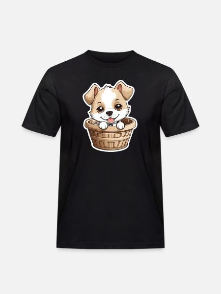Cute dog in dog basket - Men's Workwear T-Shirt - black
