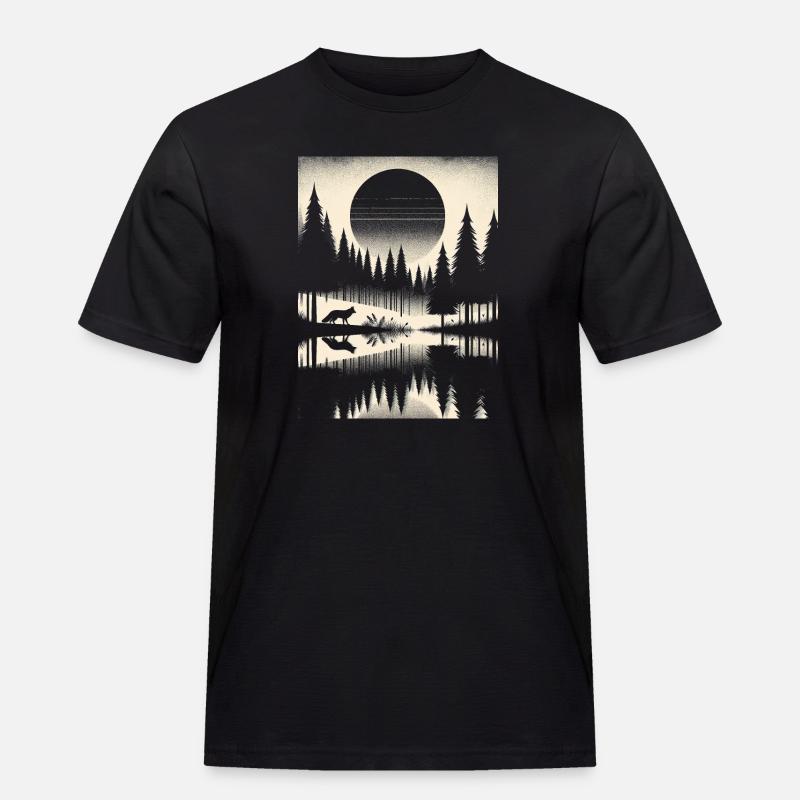 FUCHS IM WALD - Männer Workwear T-Shirt - Schwarz