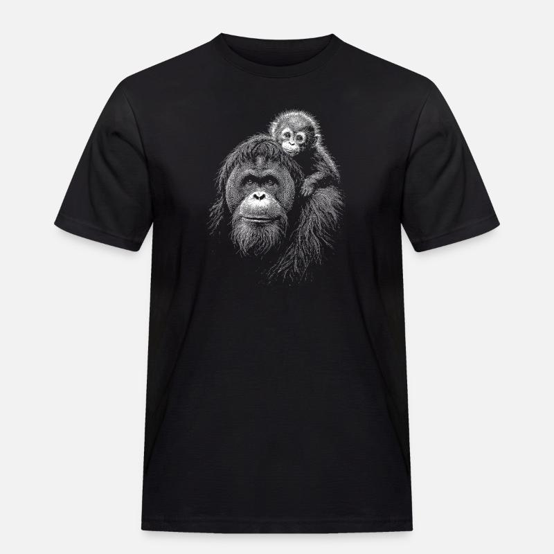 Orangutan Mutter mit Jungem Silhouette - Männer Workwear T-Shirt - Schwarz