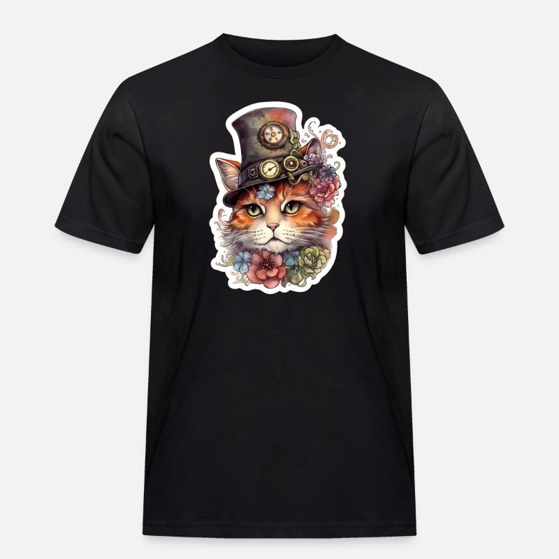 Steampunk cat with hat - Men's Workwear T-Shirt - black