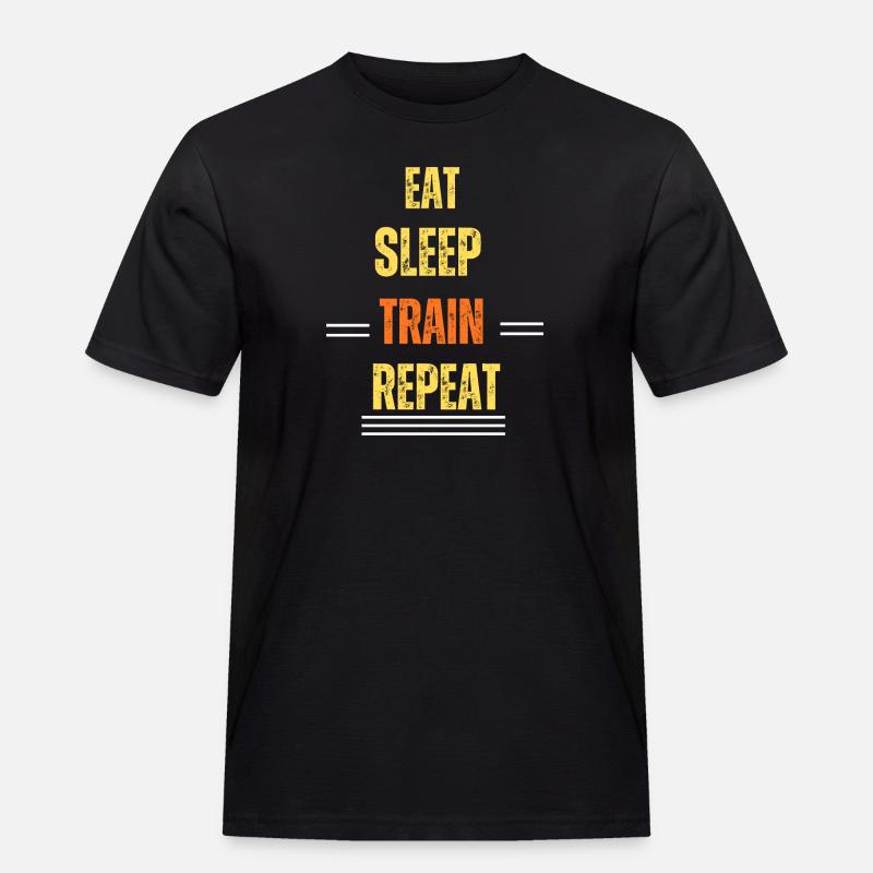 Eat Sleep Train Repeat - Männer Workwear T-Shirt - Schwarz
